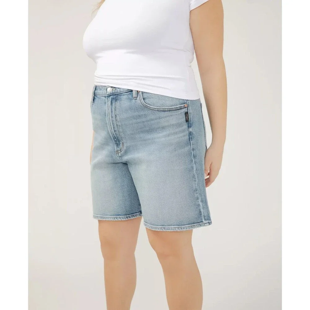 Silver Jeans Co. Women's Plus Size High Rise Vintage Long Shorts Indigo Blue 16W